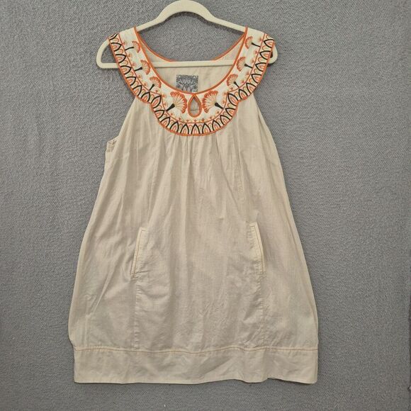Anthropologie Dresses & Skirts - FLOREAT ANTHROPOLOGIE Women's Khaki Orange Embroidered Short Shift Dress L
